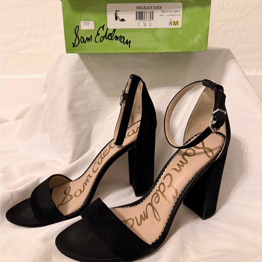 Sam Edelman Yaro Black Suede Women's Heels Sandals 8